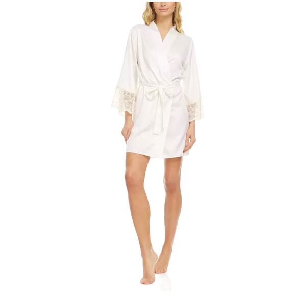 Flora Nikarooz Kit White Lace Trim Wrap Robe - Picture 1 of 9